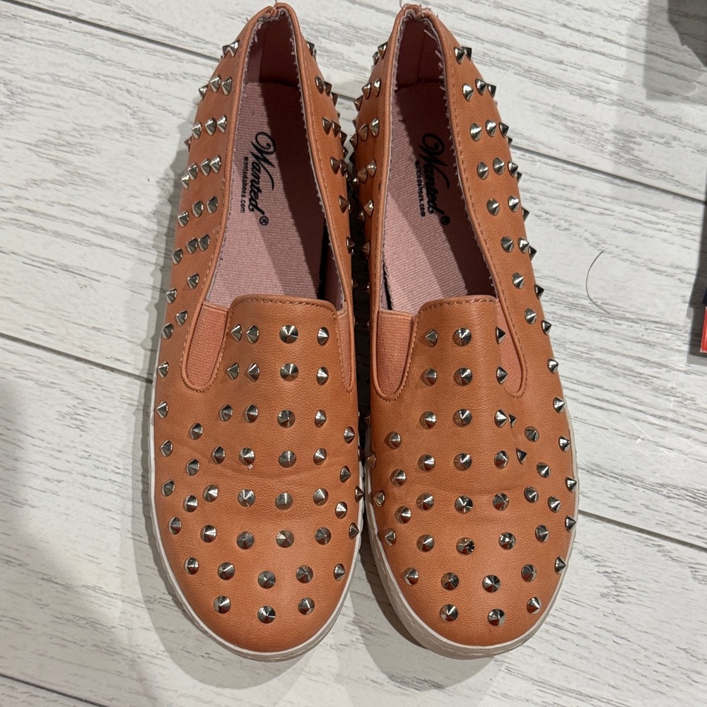 Wanted Tan Studded Slip-On Sneakers